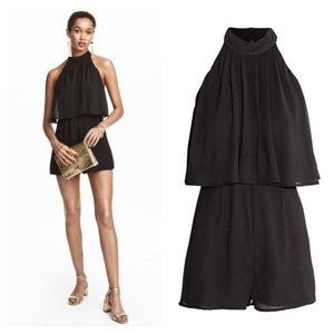 H&M Black Halter Neck Tiered Playsuit Romper